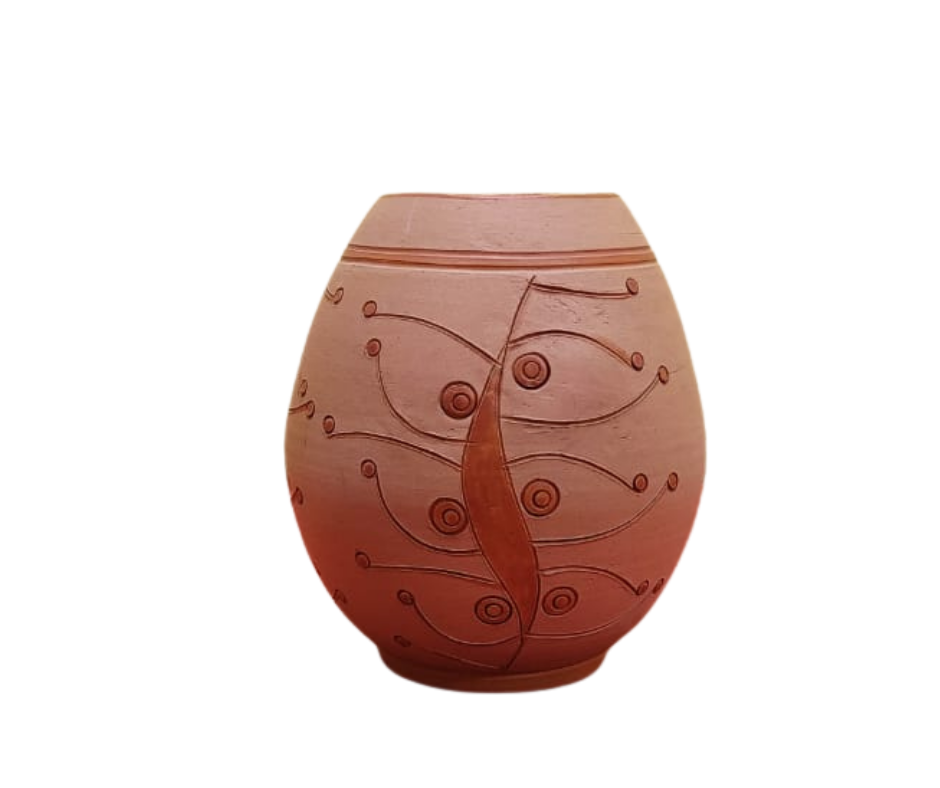 21 Clay flower vase Sadamati | Height: 7”, Upper: 3”, Lower: 3” | Matir Fuldani | মাটির ফুলদানি - Image 1
