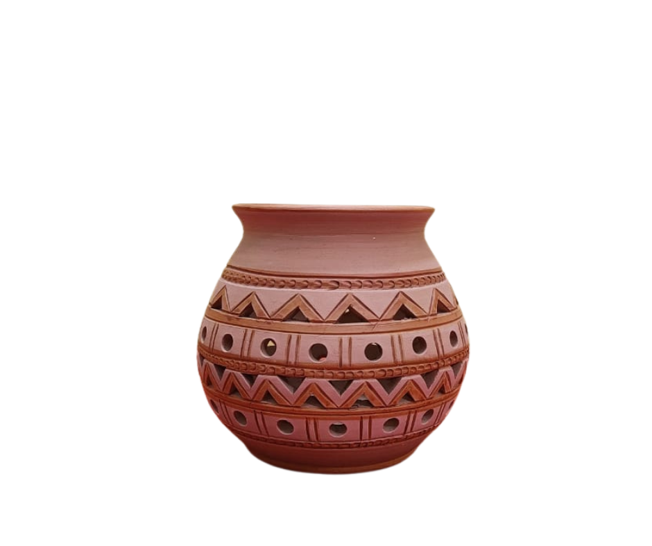 23 Clay flower vase Sadamati | Height: 6”, Upper: 5”, Lower: 4” | Matir Fuldani | মাটির ফুলদানি - Image 1