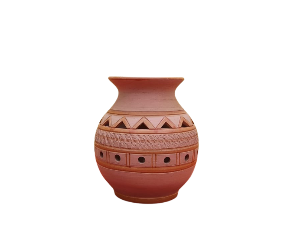 25 Clay flower vase Sadamati | Height: 7”, Upper: 4”, Lower: 4” | Matir Fuldani | মাটির ফুলদানি - Image 1