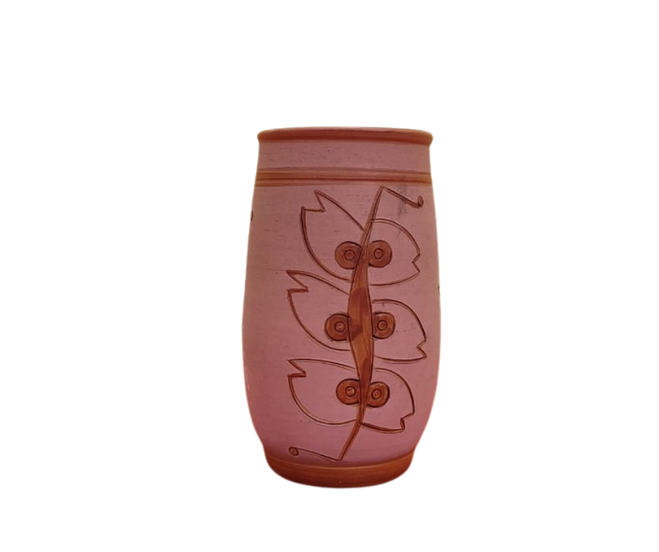 27 Clay flower vase Sadamati | Height: 7.5”, Upper: 4”, Lower: 4” | Matir Fuldani | মাটির ফুলদানি - Image 1
