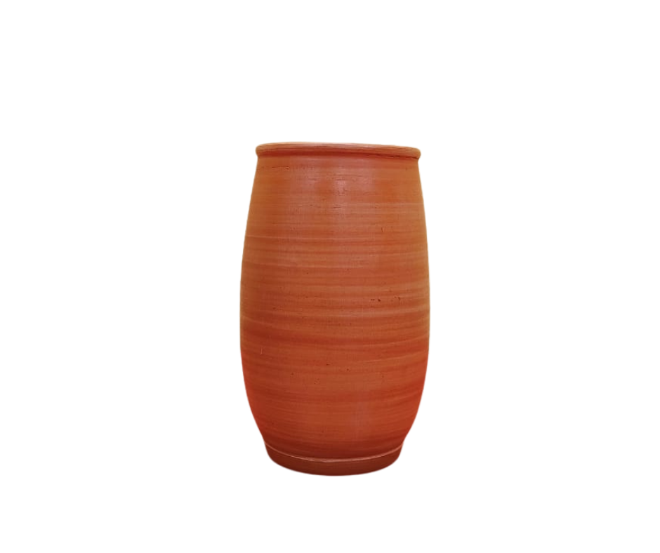 29 Clay flower vase Sadamati | Height: 7”, Upper: 4”, Lower: 4” | Matir Fuldani | মাটির ফুলদানি - Image 1